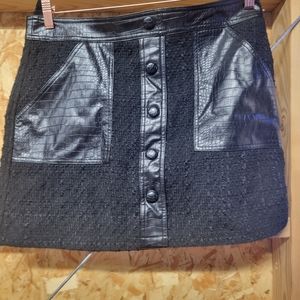 Christian LeCroix NWOT Black Tweed & Faux Leather Mini Skirt Size‎ 12